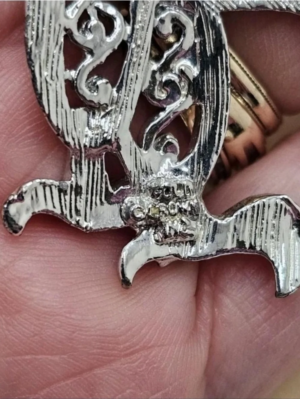 Vintage Silvertone Signed Gold Crown Eagle Necklace Adjustable - Picture 3 of 4